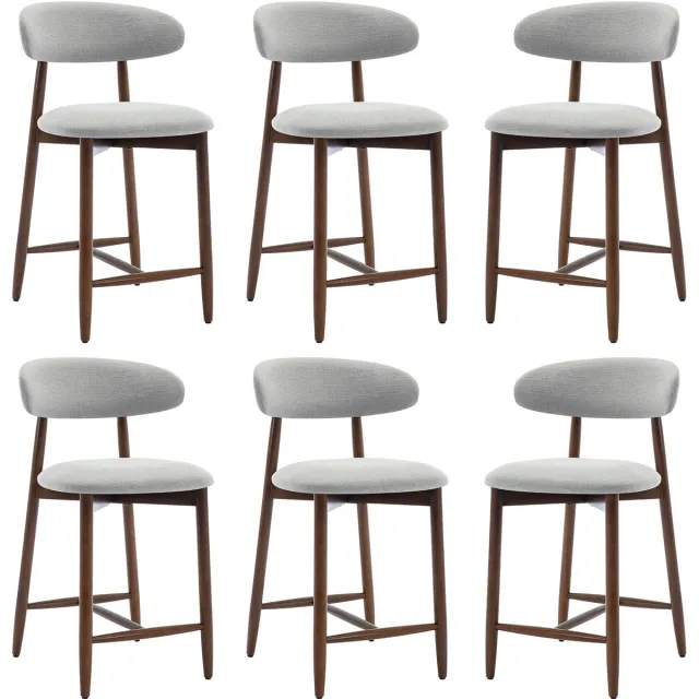 COLAMY Barkrukken set van 6 - keukenbarstoelen met rugleuning - Barstoel houten poten - lichtgrijs