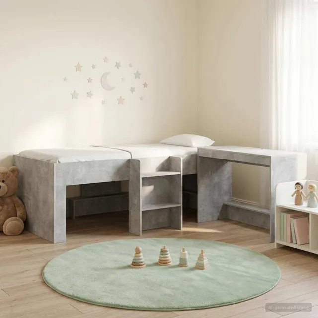 vidaXL Hoge Bed Frame met Bureau voor Kinderen 2 st Betongrijs