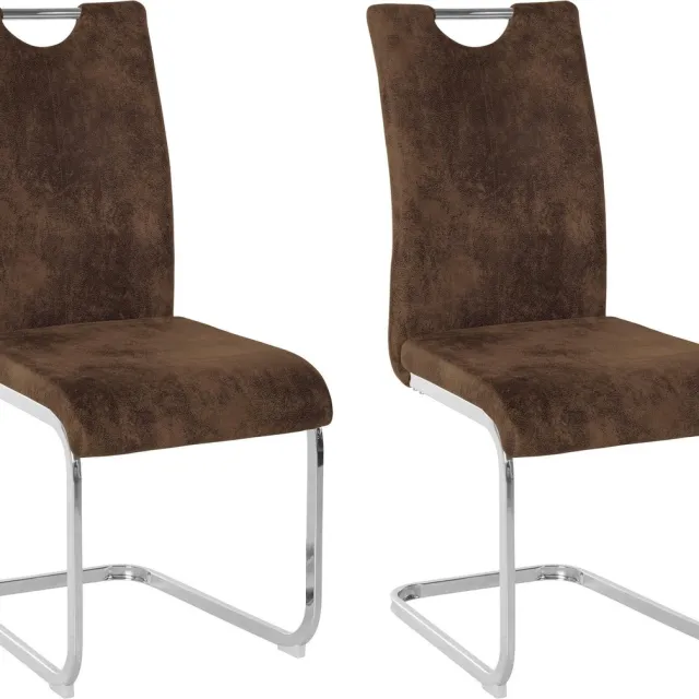 Notio Living Vila-Eetkamerstoel - Bruin Stof - Set van 2