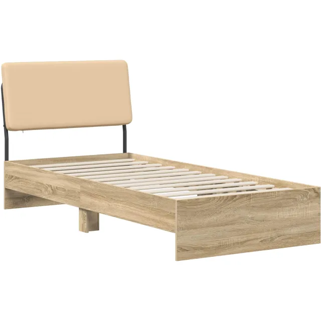 vidaXL Eenpersoonsbed met hoofdbord Sonoma eiken en crème 75 x 190 cm Bruin