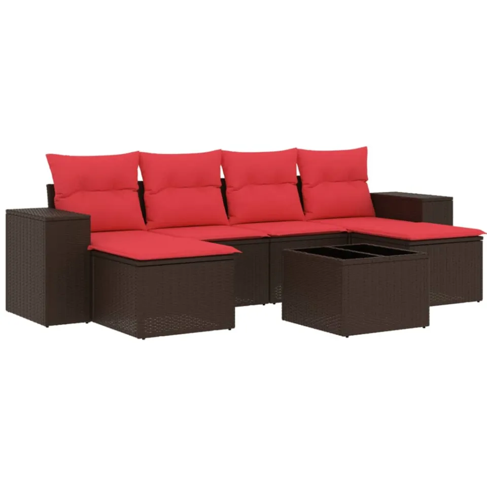 vidaXL 7-delige tuinbankset met kussens, bruin polyrotan, foto 3