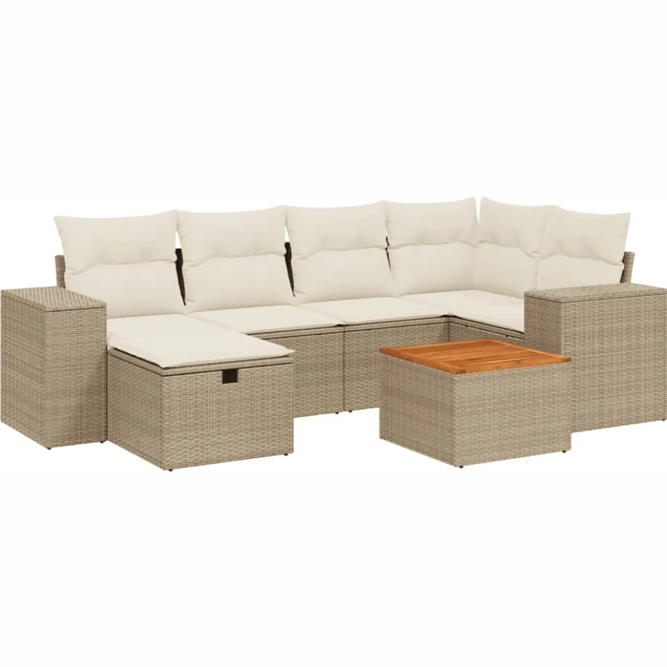 vidaXL 7-delige Loungeset met kussens poly rattan beige, foto 3