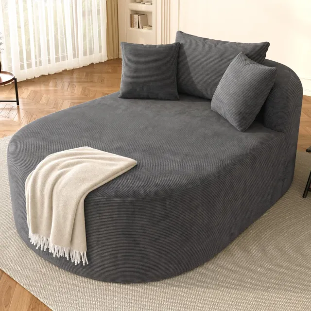 FloraGrace Relaxfauteuil - Ovale 1-Zits Met Extra Diepe Zit van 122 cm - Zonder Montage - Voor Woonkamer en Lounge - Cordstof - Donkergrijs
