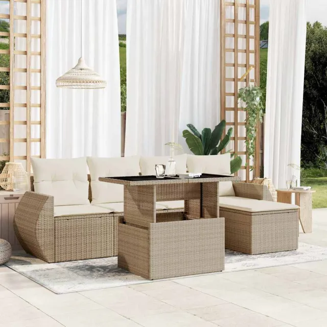 vidaXL 6-delige Loungeset met kussens poly rattan beige, foto 2