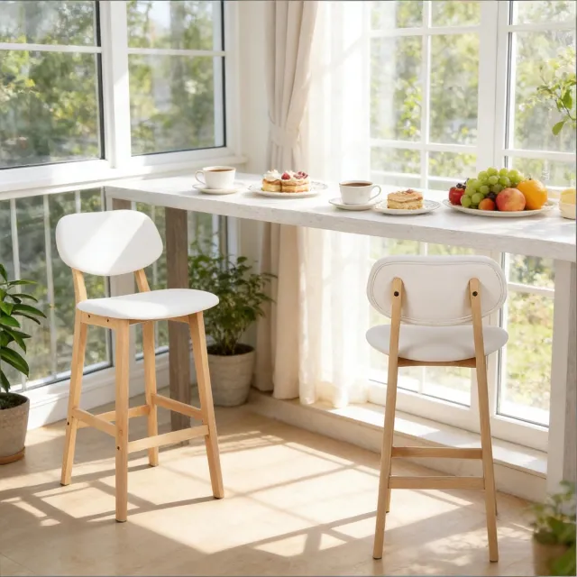DESMIU Barkruk - Set Van 2 - Met Rugleuning En Dikke Gewatteerde Zitting - Voor Keuken En Bar - Hout En Kunstleer - Wit