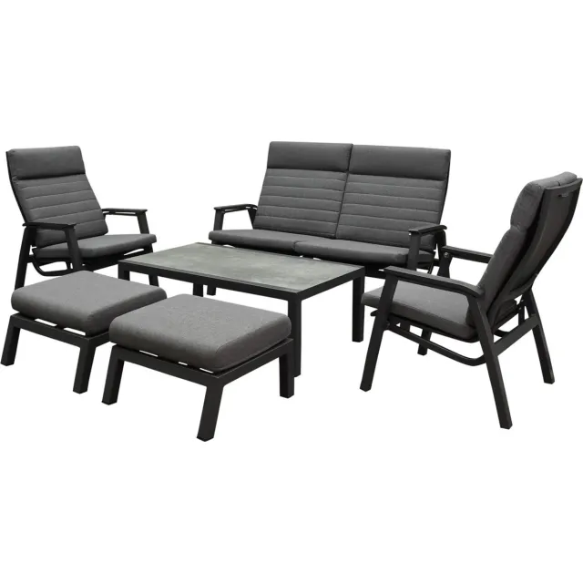 AVH-Collectie Monaco stoel bank loungeset 6 delig verstelbaar aluminium antraciet