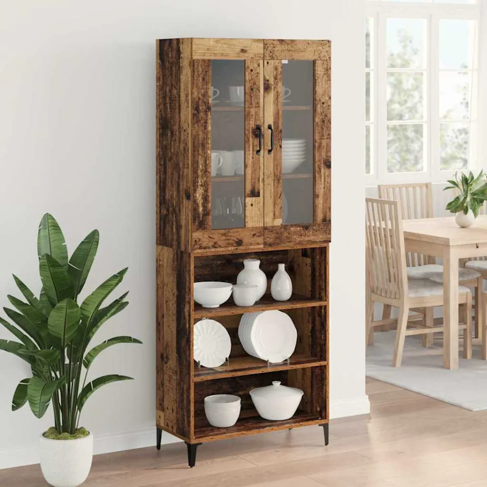 vidaXL Highboard Oud Hout 69,5 x 34 x 180 cm Bewerkt hout bruin, foto 3