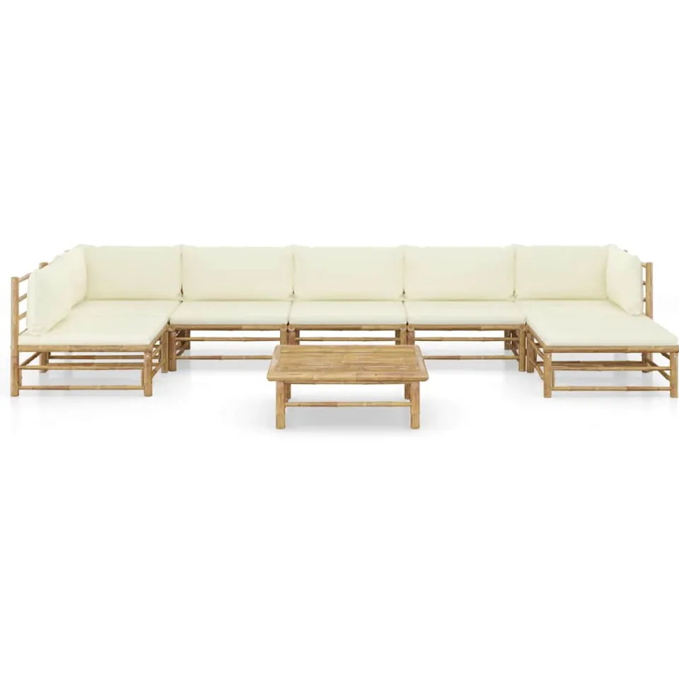 vidaXL 8-delige Loungeset met crèmewitte kussens bamboe