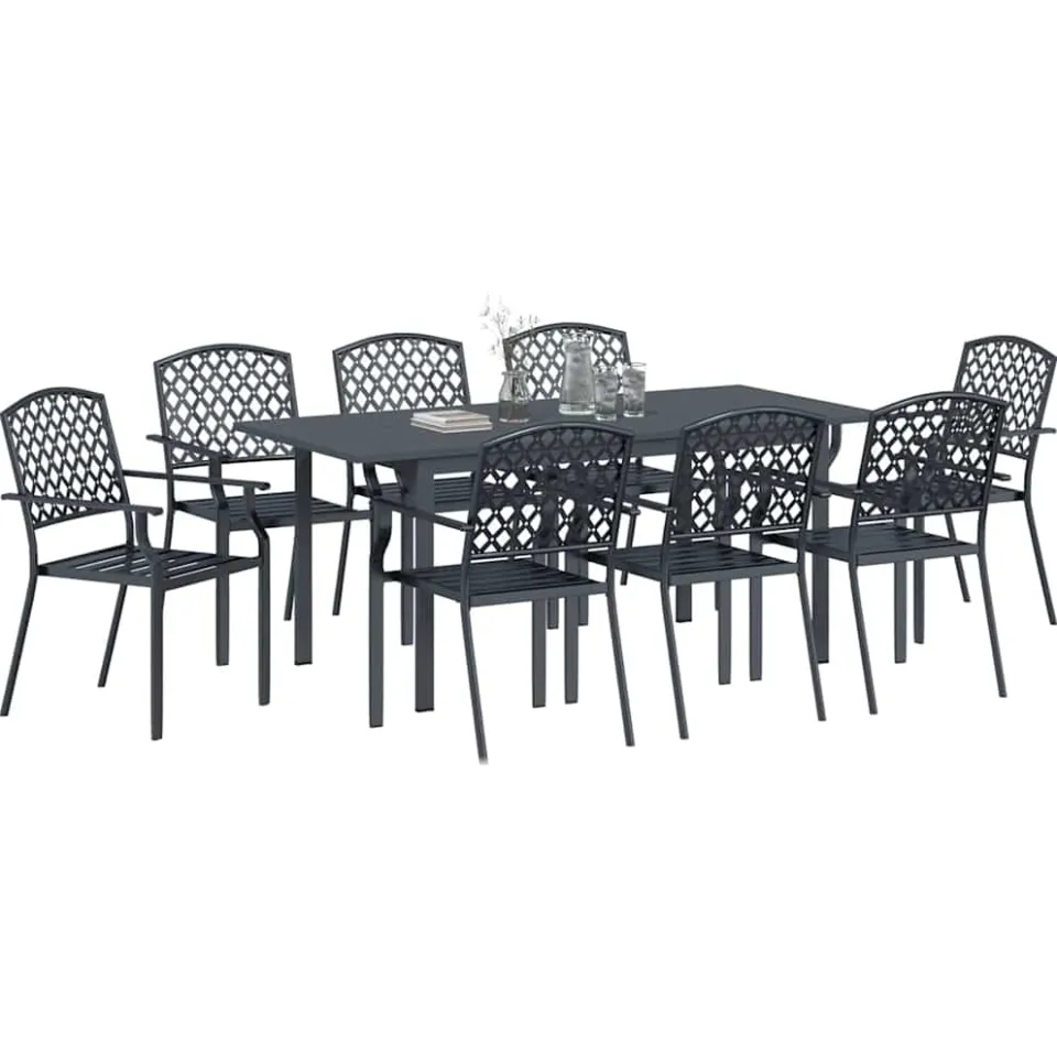 vidaXL Tuin eettafelset 9 st Antraciet Poedercoating staal Anthraciet