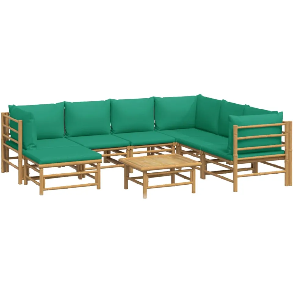 vidaXL 8-delige Loungeset met kussens bamboe groen Bruin