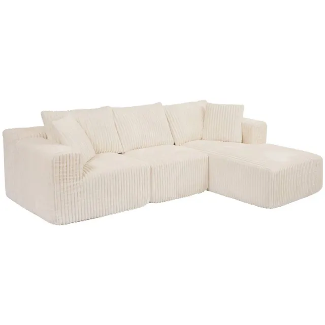 Atmosphera Créateur d'intérieur® 3-zits hoekbank met geribbelde bekleding SOLKA Ivoire
