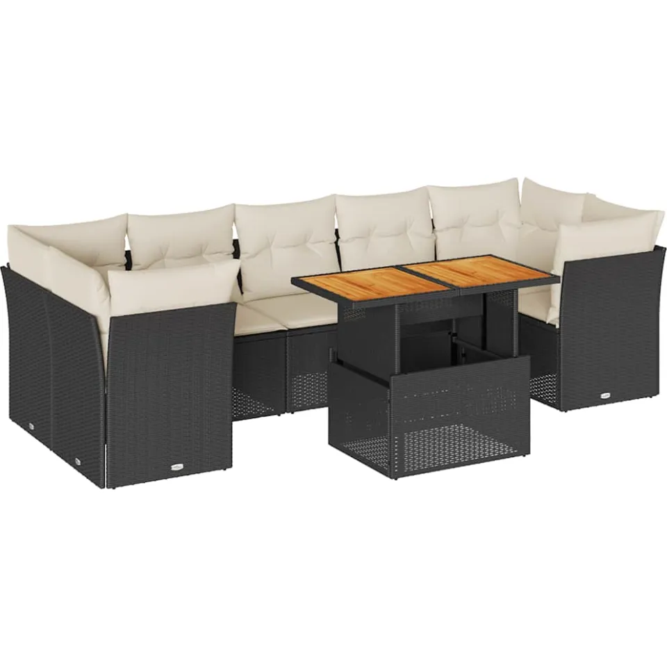 vidaXL 8-delige Loungeset met kussens poly rattan zwart, foto 3