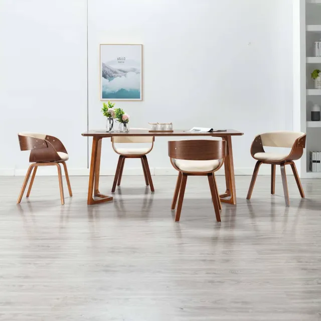 vidaXL Eetkamerstoelen 4 st gebogen hout en kunstleer crèmekleurig