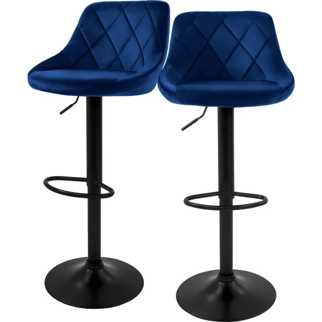 ml-design barkruk set van 2, fluwelen bekleding, blauw, met rugleuning en voetensteun, barkruk in hoogte verstelbaar 62-82 cm, 360° draaibaar, bistro kruk draaibare barkruk barstoelen