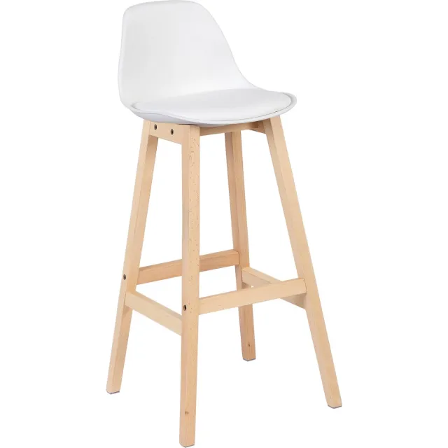Happyment Barkruk Tido Industrial - Wit - Barkrukken set van 2 - Barstoel Kruk - Barstoelen met rugleuning - Keukenstoel - Kunstleer