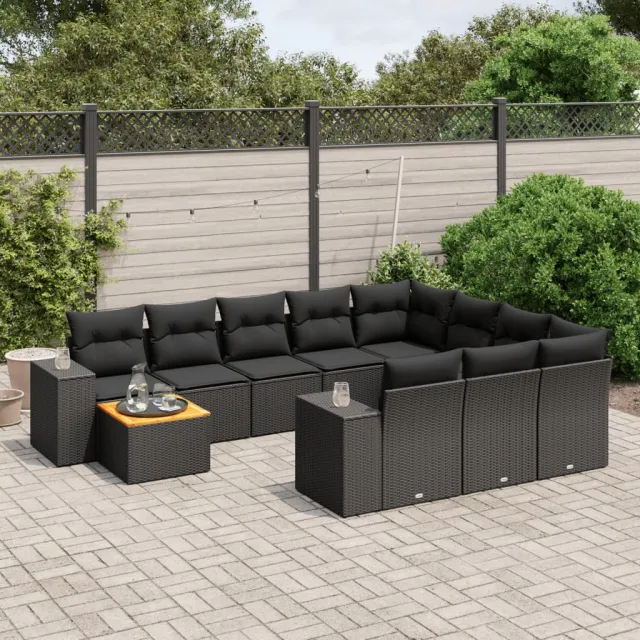 vidaXL 11-delige Loungeset met kussens poly rattan zwart, foto 2