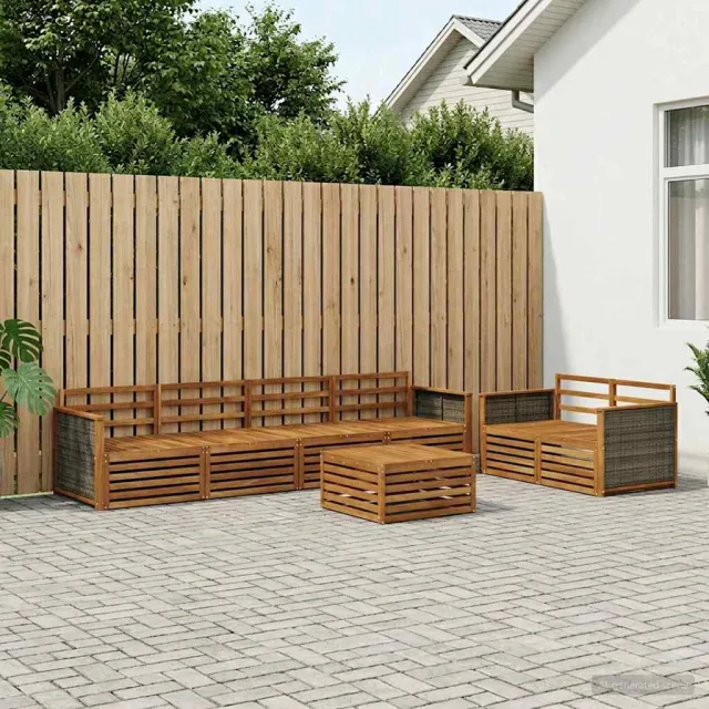 vidaXL Buiten bankenset 7 st 6-zits Naturel Massief Acaciahout Bruin