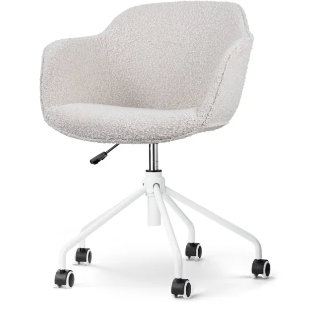 Nolon Nout-Mare Bureaustoel Bouclé Beige - met Armleuning - Stof - Wieltjes - Wit Onderstel Bouclé - Beige - Wit onderstel