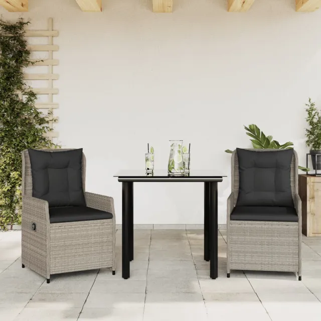 vidaXL 3-delige Tuinset met kussens poly rattan lichtgrijs grijs, foto 2
