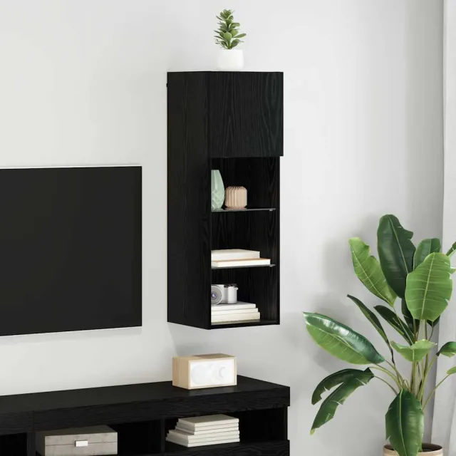 vidaXL Wandgemonteerd tv-meubel 30,5 x 30 x 90 cm Zwart Eiken