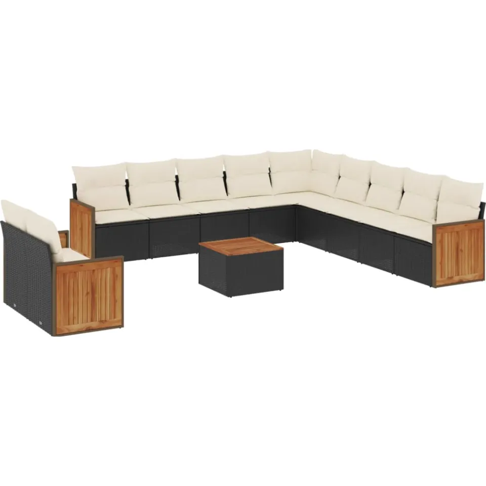 vidaXL 12-delige Loungeset met kussens poly rattan zwart, foto 4