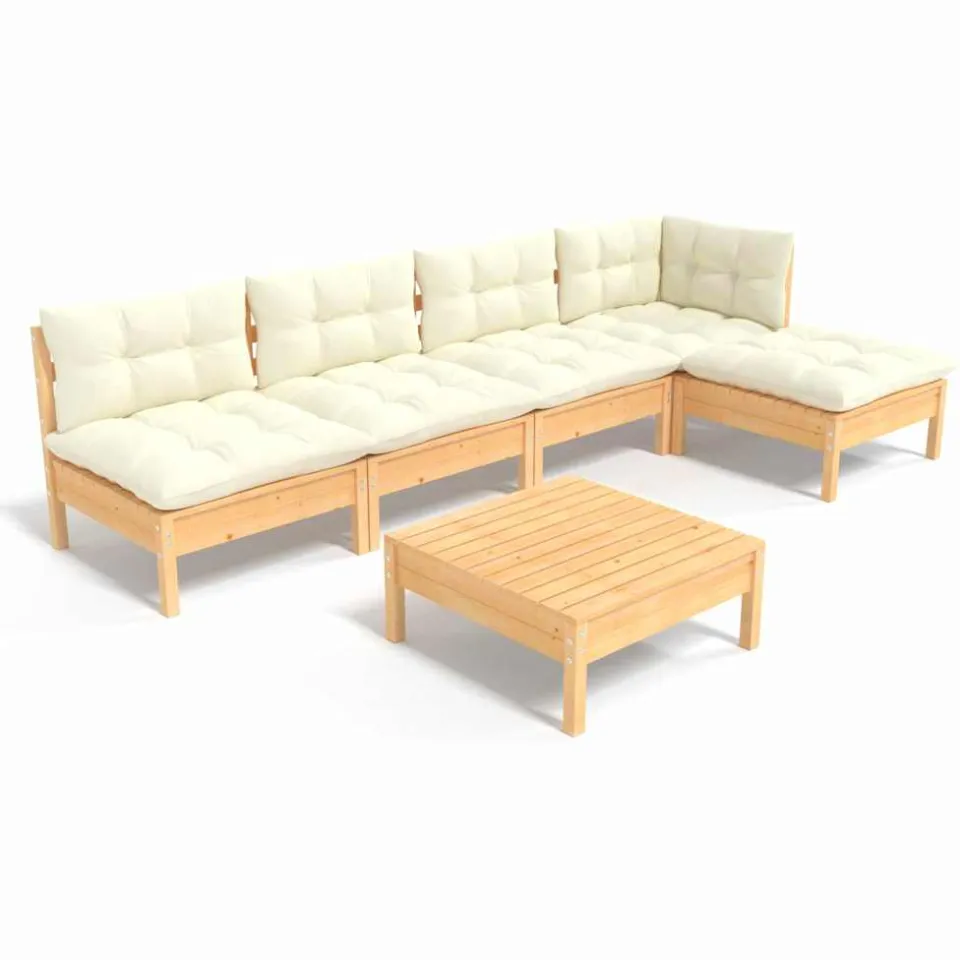 vidaXL 6-delige Loungeset met crèmekleurige kussens grenenhout