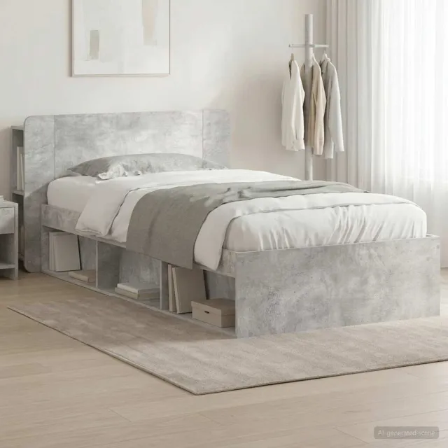 vidaXL Bedframe met opslag Betongrijs 75 x 190 cm Bewerkt hout