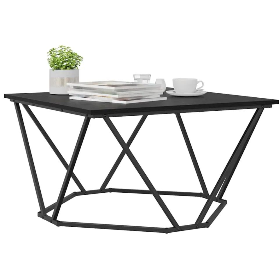 vidaXL Salontafel Zwart Eiken 80 x 80 x 45 cm Engineered hout en staal, foto 2