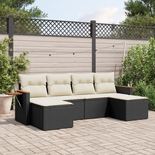 vidaXL 6-delige Loungeset met kussens poly rattan zwart, foto 2