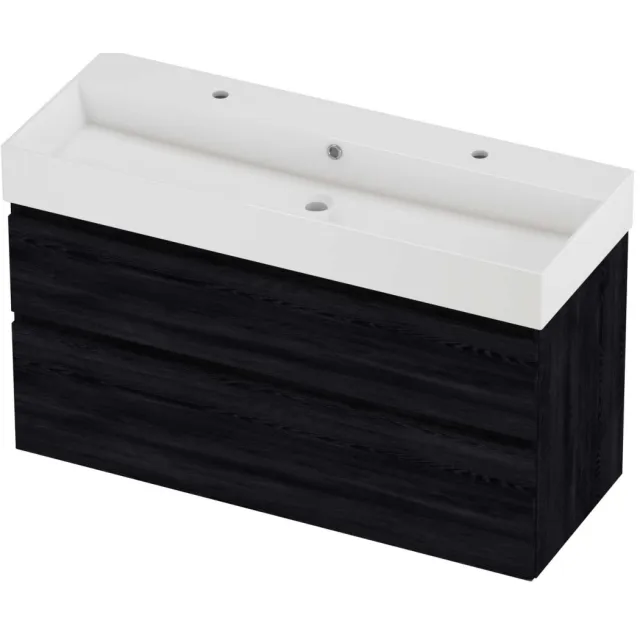 Proline Zara Badmeubelset Porselein Loft 2 Kraangaten 120x46x73 cm Glans Wit Black Oak