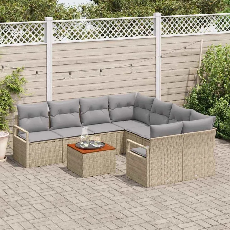 vidaXL Tuinbankenset 9 st Beige poly rattan, foto 3