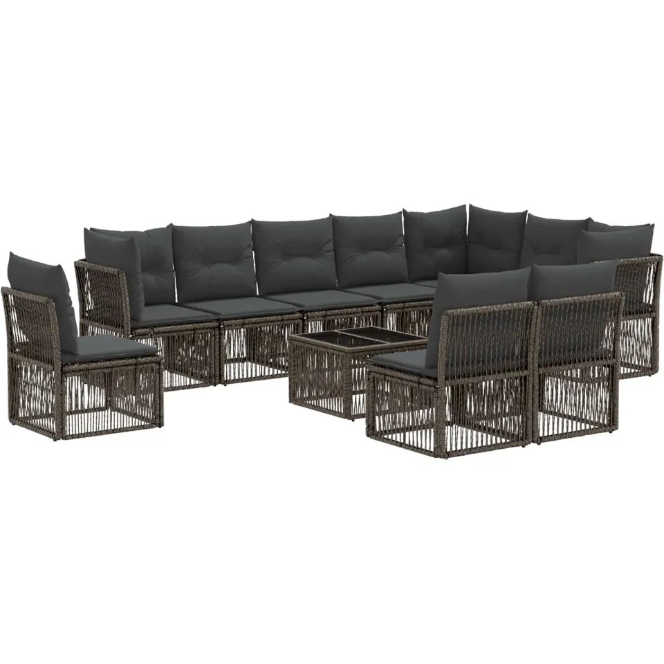 vidaXL Tuinbankenset 11 st 10-zits Grijs poly rattan, foto 3