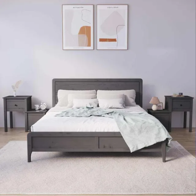vidaXL Nachtkastjes 2 st 79,5x38x65,5 cm massief grenenhout grijs, foto 2