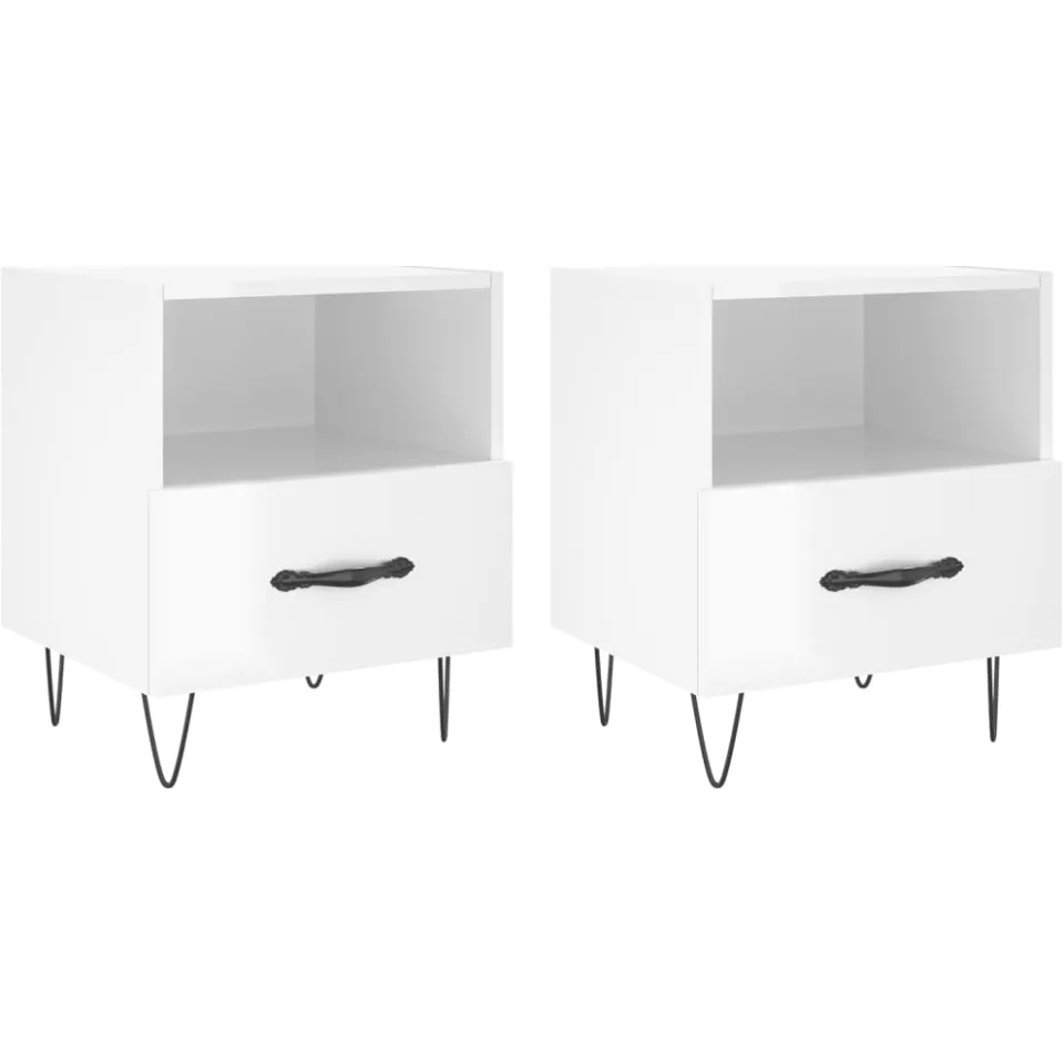 vidaXL Nachtkastjes 2 st 40x35x47,5 cm bewerkt hout hoogglans wit, foto 3