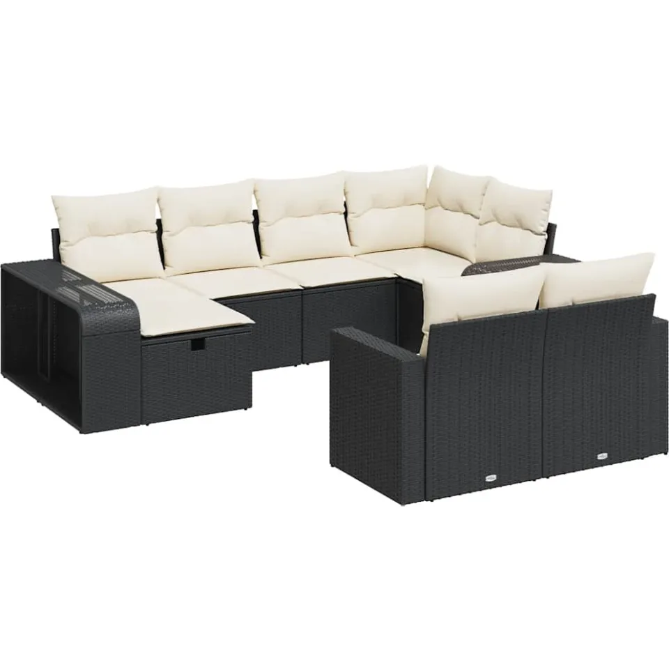 vidaXL 10-delige Loungeset met kussens poly rattan zwart, foto 3