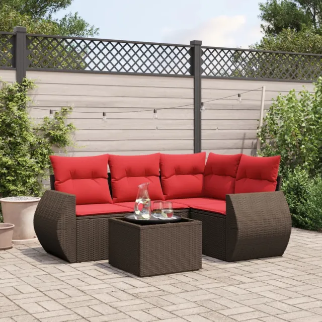 vidaXL 5-delige tuinbankset met kussens, bruin polyrotan, foto 2