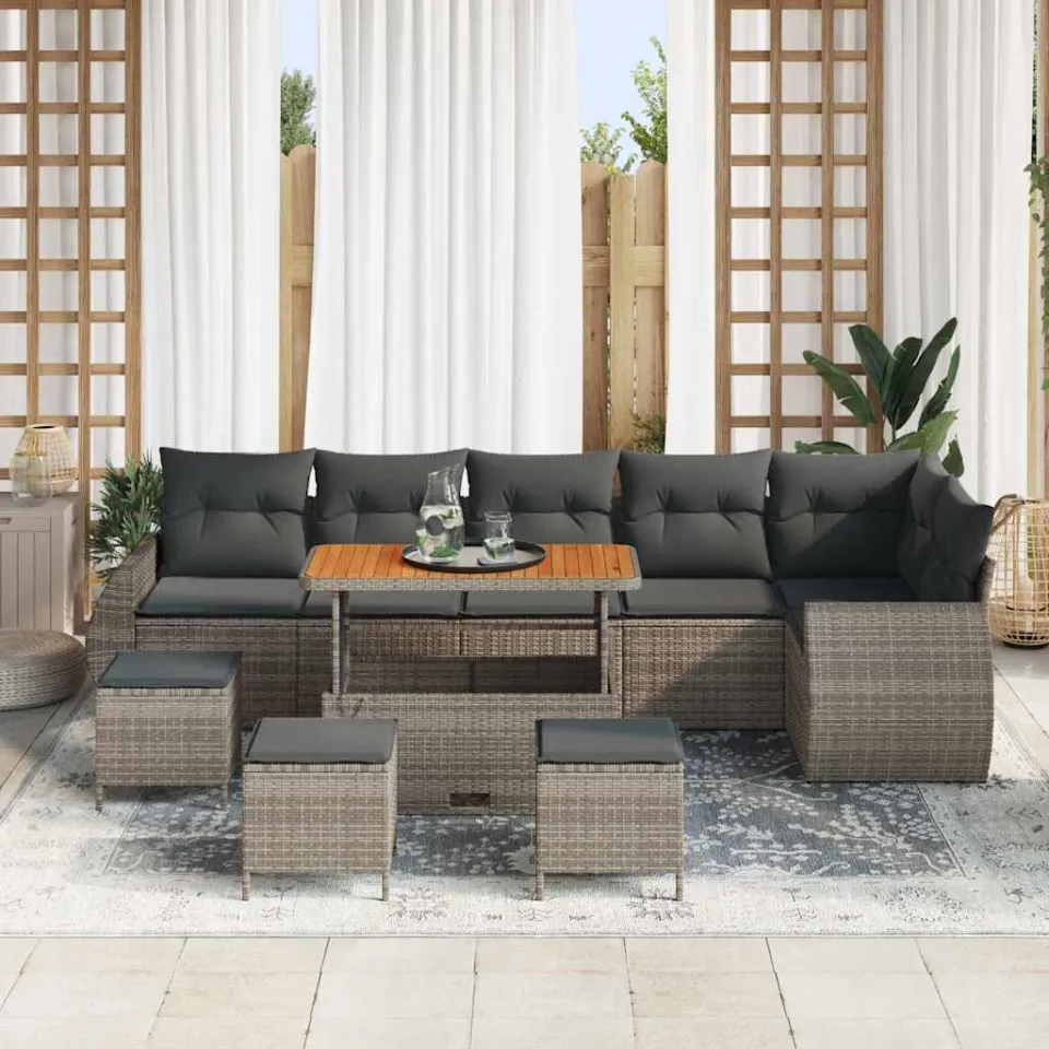 vidaXL Tuinbankenset 10 st Grijs poly rattan, foto 2