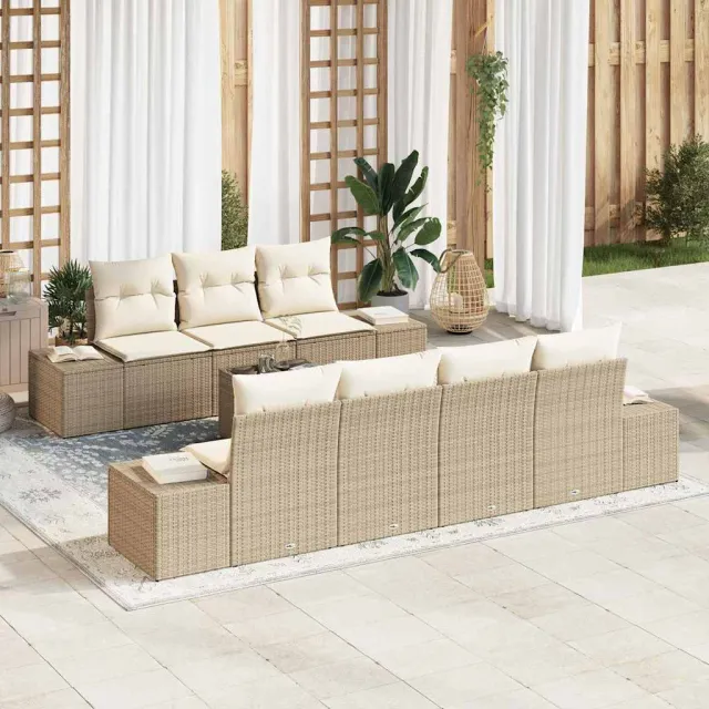 vidaXL Tuin Sofa Set 8 st Beige poly rattan, foto 2