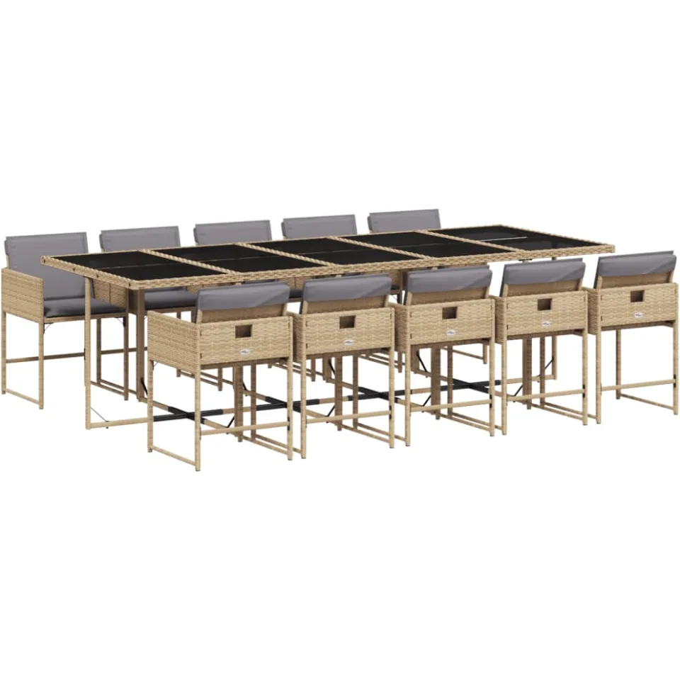 vidaXL 11-delige Tuinset met kussens poly rattan gemengd beige, foto 3