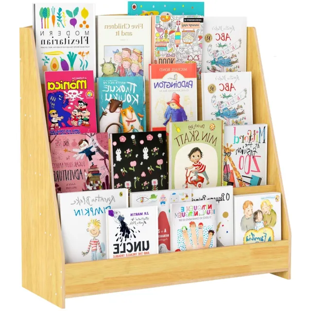 Unyqoos Ruime houten boekenplank voor kinderen met vier niveaus en eenvoudig bereik houtskleur