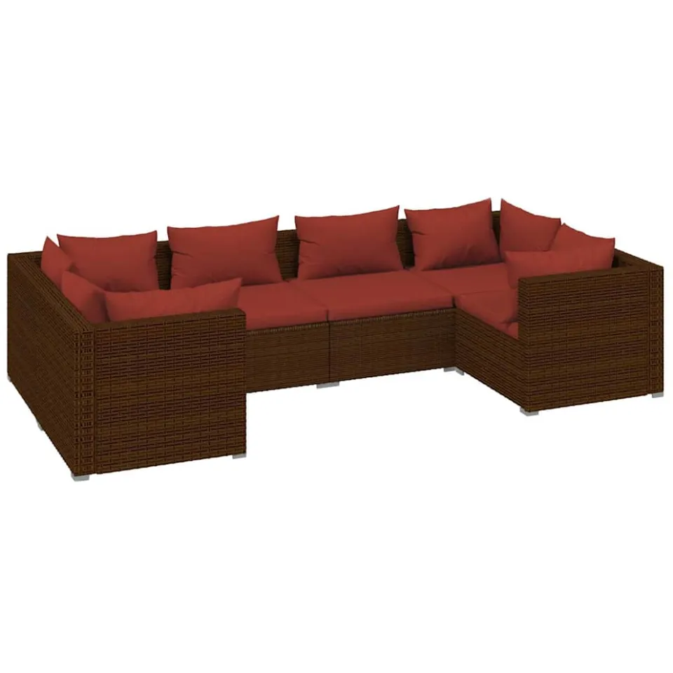 vidaXL 6-delige Loungeset met kussens poly rattan bruin