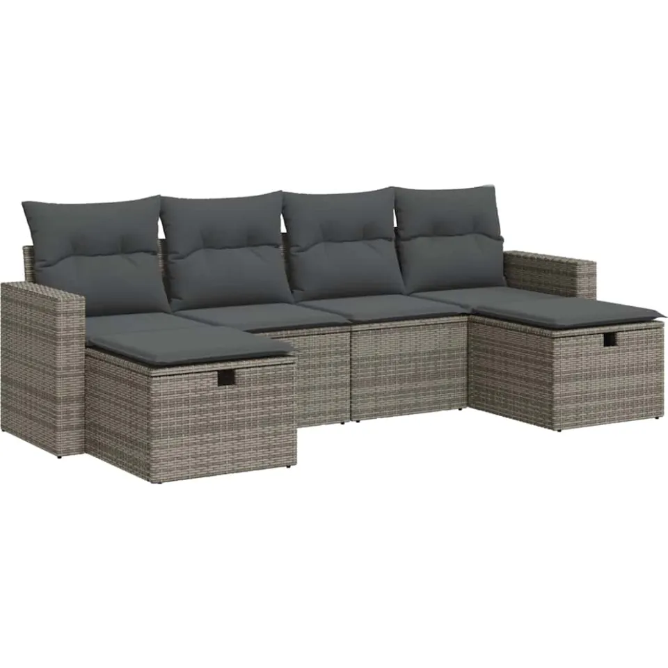 vidaXL 6-delige Loungeset met kussens poly rattan grijs, foto 3