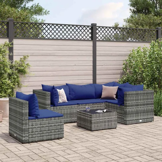 vidaXL 6-delige Loungeset met kussens poly rattan grijs, foto 2