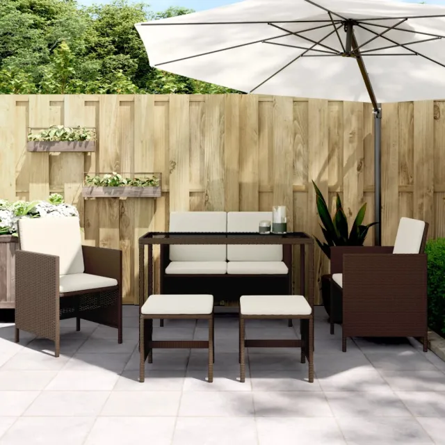 vidaXL 6-delige Tuinset met kussens poly rattan bruin, foto 2