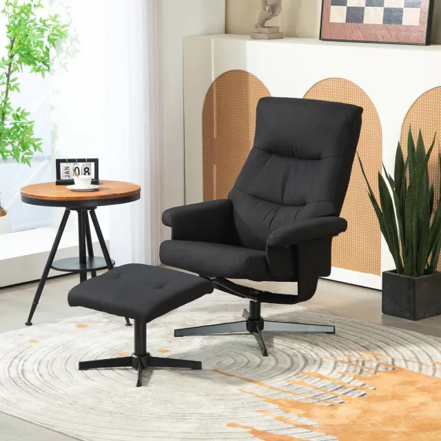 REDOM Relaxfauteuil Met Hocker - Verstelbare Rugleuning, Draaibaar En Schommelend - Polyester - Zwart
