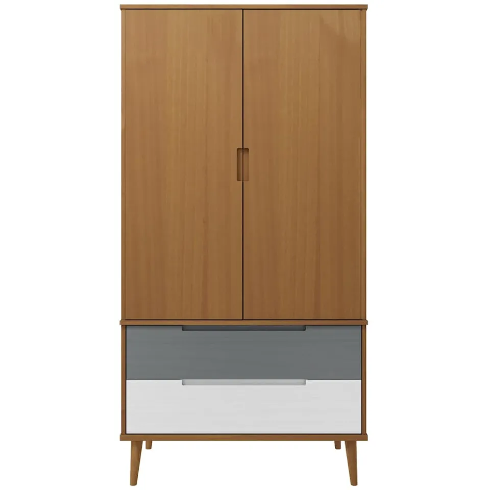 vidaXL Kledingkast MOLDE 90x55x175 cm massief grenenhout bruin
