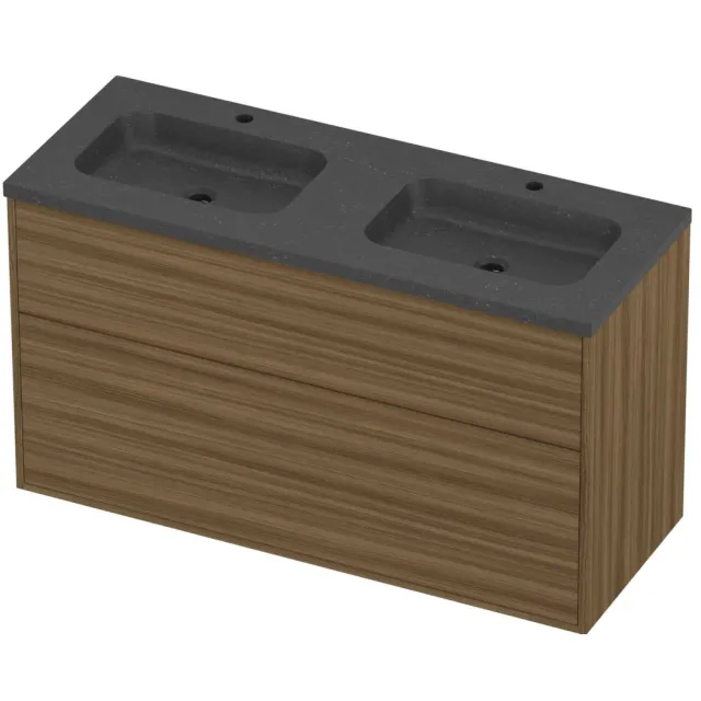 Proline Rollo Badmeubelset Hardsteen Elegant 2 Kraangaten 120x46x67 cm Blue Stone Caramel Walnut Houtlook