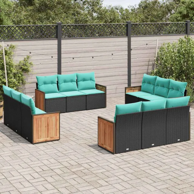 vidaXL 12-delige tuinbankset met kussens van zwart polyrotan, foto 2