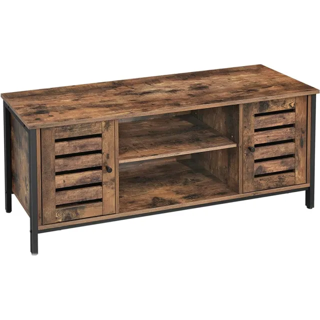 Vasagle tv-tafel, lowboard met 2 kasten en 2 legplanken, woonkamer, lamellendeuren, industrieel ontwerp, vintage, donkerbruine ltv43bx