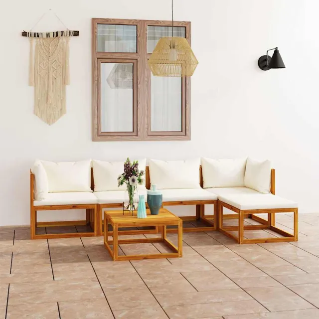 vidaXL 6-delige Loungeset met kussens massief acaciahout crème, foto 2